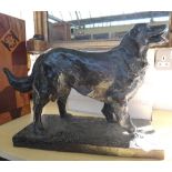 A Belgian patinated composite bronze of a Newfoundland dog, on an integral rectangular base,