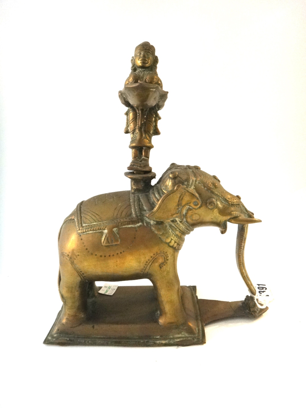 An Indian bronze oil lamp (dipa), late 19th century,