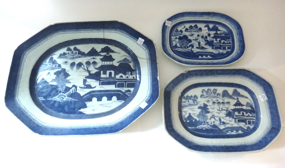 A group of Chinese blue and white porcelain, 19th century, each painted with a river landscape, - Image 5 of 10