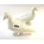 A pair of Chinese porcelain white glazed pigeons, 19th century, facing to the left or right,