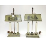 A pair of Empire style tôle peinte bouillotte table lamps, modern,