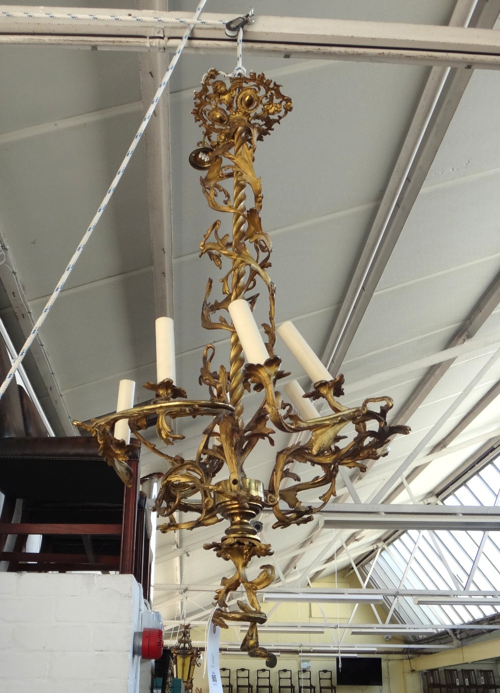 A French ormolu six light chandelier, late 19th century,