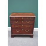 A mid-18th century crossbanded mahogany chest with four long graduated drawers on bracket framed