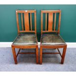 In the manner of Heals; a set of ten oak framed dining chairs on square supports.