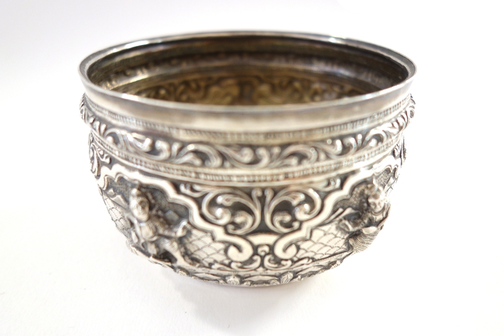 A small silver repousse bowl, Indian or Burmese, circa 1900,