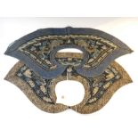 Two Chinese blue-ground kesi dragon collars, late 19th century,