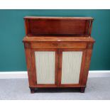 A Regency brass inlaid rosewood chiffonier, with ledge back over pair of pleated doors,