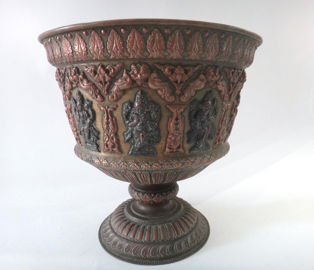 An Indian brass and copper bowl, 19th century, of flared form, - Image 2 of 5