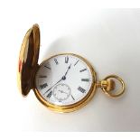 A gentleman's gold cased keyless wind hunting cased pocket watch,