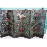 A 19th century arch top brass studded six fold draft screen,