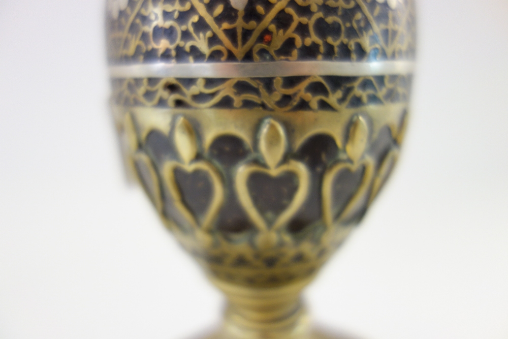 An Ottoman coconut and inlaid hookah base, 19th century, raised on a brass domed circular base, - Image 4 of 6