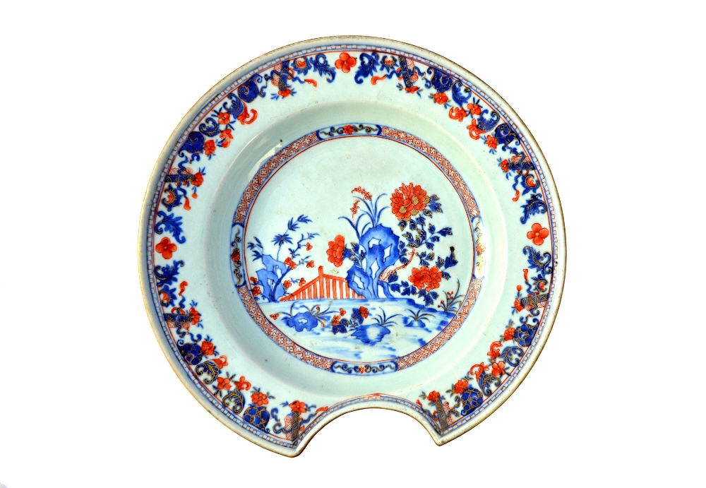 A Chinese Imari barber's bowl, circa 1720-50, painted in underglaze-blue,
