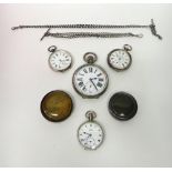 A gentleman's silver cased, keyless wind openfaced pocket watch,