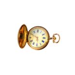 A lady's gold and diamond set keyless wind hunting cased fob watch,