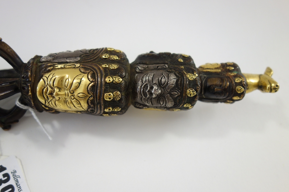 A large Tibetan bronze ritual phurba, possibly late 19th century, - Image 2 of 6