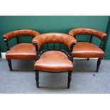 A matched set of three Victorian framed tub back chairs on square supports.