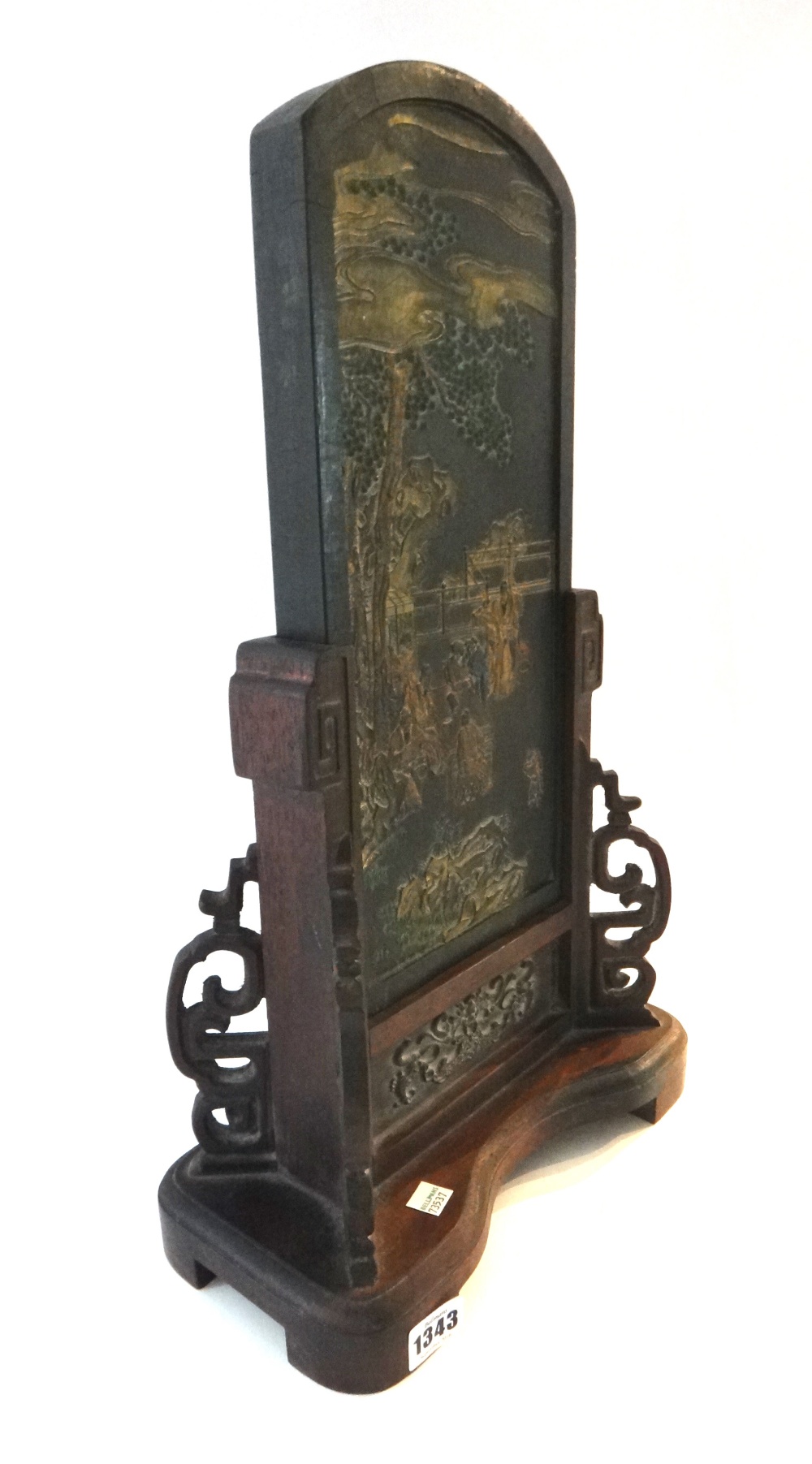 A large Chinese moulded ink cake and wood stand, 20th century, - Image 5 of 7