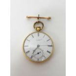 A lady's 18ct gold cased, keyless wind, openfaced fob watch,