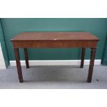 A mid-18th century style rectangular mahogany serving table, on canted square supports, 152cm wide.