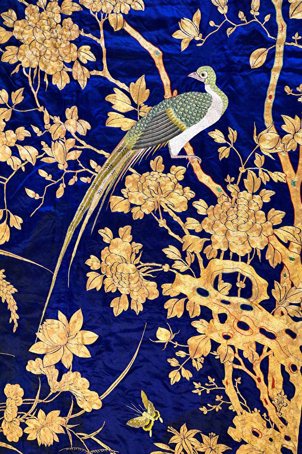 A good pair of Chinese embroidered silk curtains and a pair of side panels, early 20th century, - Image 2 of 2