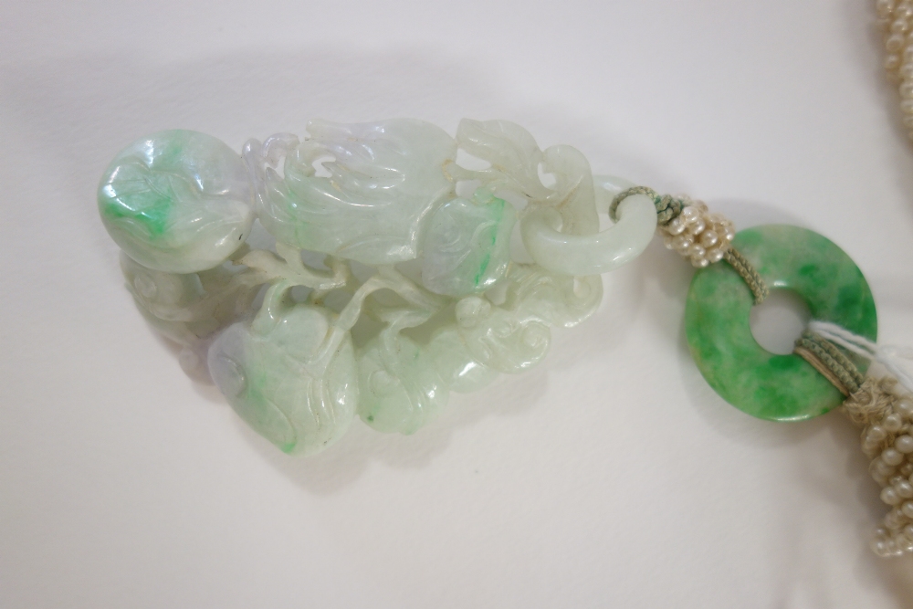 A Chinese jadeite pendant, 20th century, carved as branches of peaches and finger citron, - Image 2 of 5