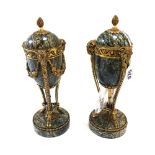 A pair of marble and ormolu mounted cassolettes, circa 1900,