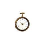 A gentleman's gilt metal and tortoiseshell cased pear cased open faced pocket watch,