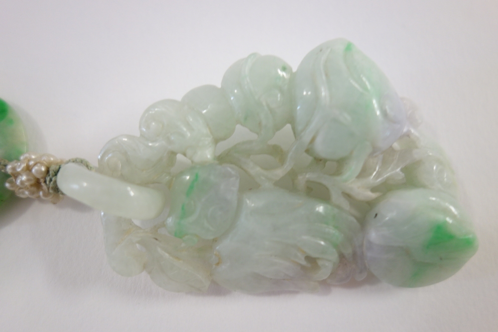 A Chinese jadeite pendant, 20th century, carved as branches of peaches and finger citron, - Image 5 of 5