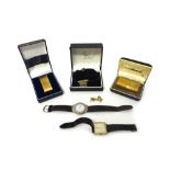 A gentleman's gilt metal square cased Juvenia wristwatch, two further wristwatches,