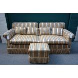 A pair of 20th century striped upholstered corner sofas, each 105cm wide,