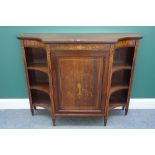 A late 19th century marquetry inlaid rosewood side cabinet with panelled central door,