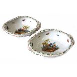 A pair of German porcelain oval two handled dessert baskets, late 19th century,