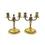 A pair of Victorian cast silver gilt two light candelabrum, Hunt & Roskell, London 1888,