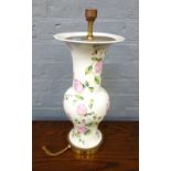 A modern porcelain baluster vase shaped table lamp painted with roses, and other items, (qty).