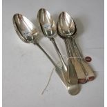 A set of six William IV Scottish silver fiddle pattern dessert spoons, Robert Gray & Sons,