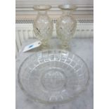 A pair of Regency style glass baluster vases, circa 1900, hobnail and swirl cut, on star cut bases,