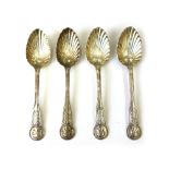 A set of four William IV cast silver fruit spoons, William Traies, London 1836,