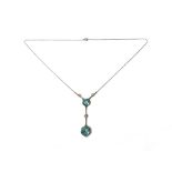 A blue zircon and diamond set pendant necklace,