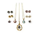 A collection of jewellery, comprising; a pair of 9ct gold,