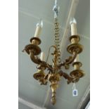 A pair of French ormolu four branch chandeliers, 20th century,