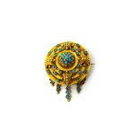 A Victorian, gold and turquoise set brooch, in a tiered openwork design,