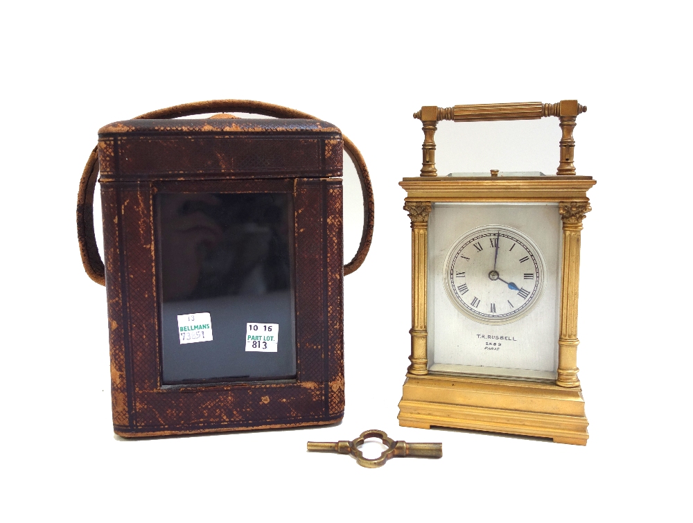 A French late 19th century gilt brass cased carriage clock,