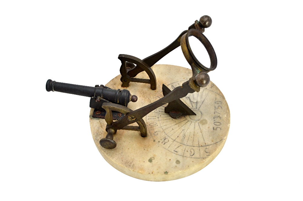 A French bronze and marble cannon sundial or noon day gun, circa 1820,