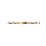 A gold curb link identity bracelet, initial engraved to the central panel, length 19.5cm, weight 25.