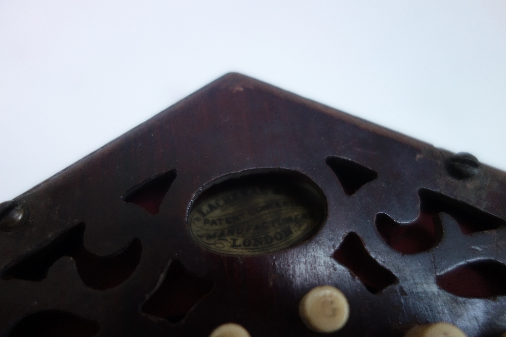 A Lachenal & Co concertina, 19th century, with forty seven bone buttons on pierced mahogany ends, - Image 3 of 11