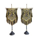 A pair of porcelain and metal mounted table banners, late 19th century,