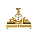 An English Regency bronze and white marble mantel clock,