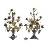 A pair of gilt metal five branch candelabra, late 19th/early 20th century,