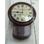 A mahogany cased drop dial wall clock, late 19th century,