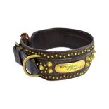 An early 20th century leather and brass studded dog's collar,